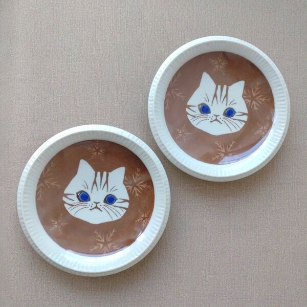 【2枚】新品 日本製 美濃焼 14cm プレート 取り皿 猫 ねこ CAT