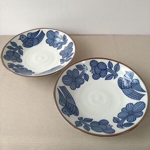 【2枚】新品 日本製 美濃焼 花と小鳥 深皿 パスタ カレー皿 北欧風 お洒落