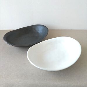 【2枚セット】新品 日本製 美濃焼 オーバル 深皿 カレー皿 モノトーン お洒落