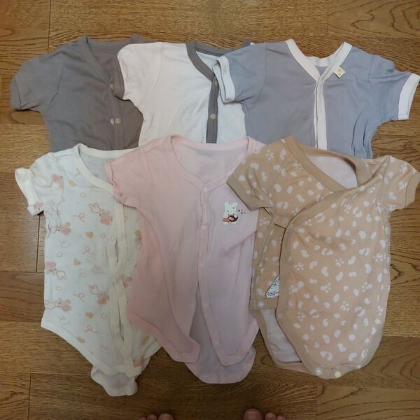 ベビー服 まとめ売り 6着セット 前開き半袖ロンパース肌着 60サイズ