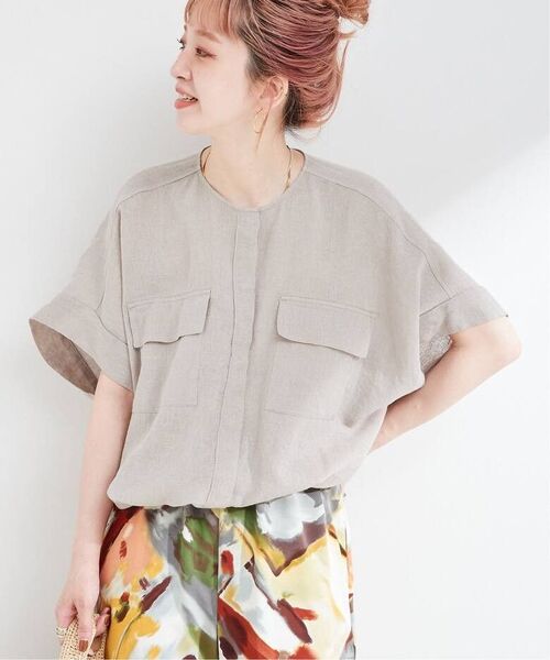 B.C STOCK☆手洗い可 / リネンブレンドメッシュSSドルマンブルゾン 新品ベージュ