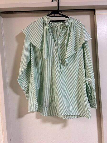 大きいサイズ ビッグカラー シャツ ブラウス ストライプ リボン