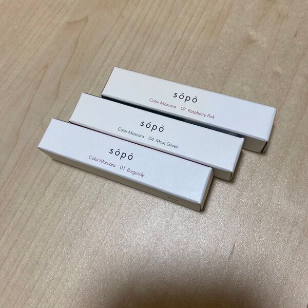 sopo カラーマスカラ 3本セット 01 バーガンディ 04 モスグリーン 07 ラズベリーピンク