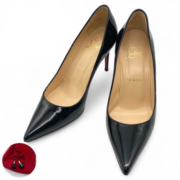 【美品】定価約10万円 Christian Louboutin クリスチャンルブタン ハイヒール エナメル 黒 22.5cm相当