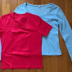 ユニクロ クルーネック 半袖 Tシャツ 赤 M ロンT 長袖 水色 S シンプル 無地 まとめ売り