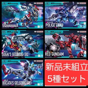 新品未組立5種セット HG 1/144 GQuuuuuuX 軍警ザク ゲルググ スガイ機 ボカタ機(GQ 赤いガンダム