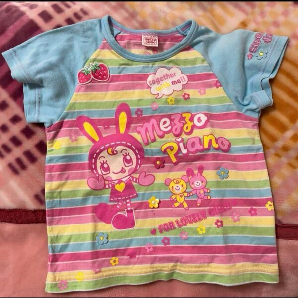 メゾピアノ mezzo piano Tシャツ ミミ レインボー うさぎ いちご プリント 半袖 半袖Tシャツ 120サイズ
