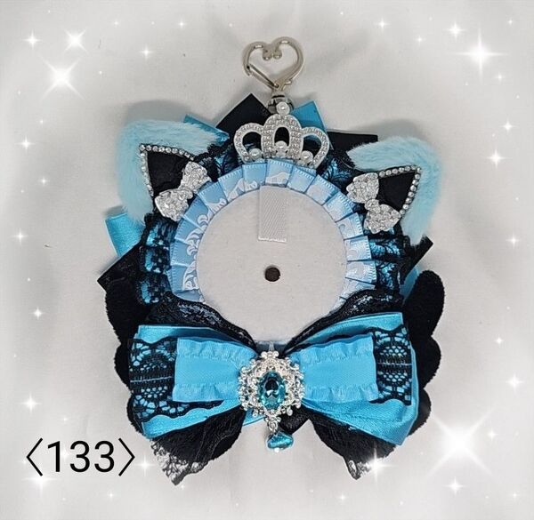 ロゼット 痛ロゼット 推し活 水色×黒にゃんこ ハンドメイド〈133〉
