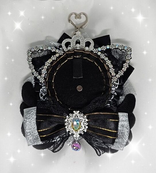 ロゼット 痛ロゼット 推し活 キラキラブラックにゃんこ ハンドメイド〈131〉