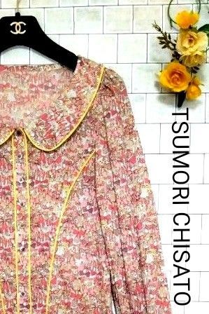 【TSUMORI CHISATO☆ツモリチサト】リボン柄が可愛い長袖ブラウス 丸襟 ピンク系 コットン 希少 日本製