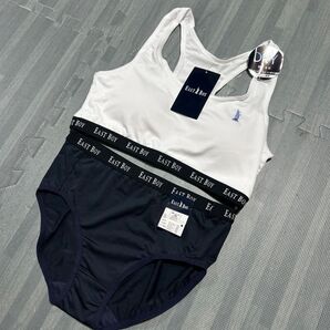 新品 EASTBOY ブラショーツセット 160 ホワイト ネイビー 吸水速乾素材 ハーフトップ スポーツブラ ショーツセット