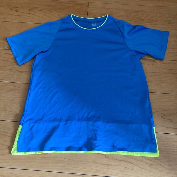 ユニクロ レディース M ドライEX クルーネック Tシャツ スポーツ ブルー 青黄色 半袖 ポリエステル UNIQLO