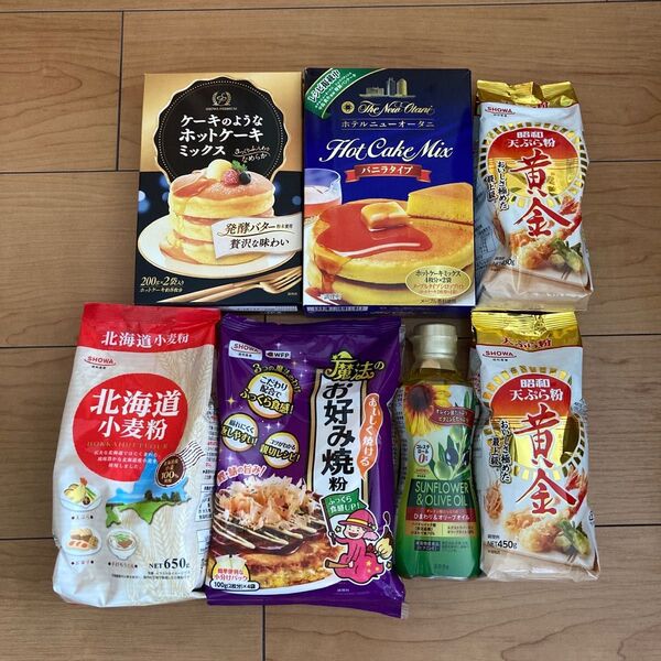 食品 詰め合わせ 7点セット 昭和産業 天ぷら粉 小麦粉 お好み焼き粉 ホットケーキミックス ひまわり&オリーブオイル 永谷園