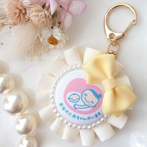 マタニティロゼット petit アンティークホワイト×パステルイエロー マタニティマーク 両面マタニティマーク