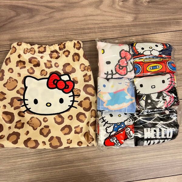 新品 サンリオ ハローキティ 巾着 靴下 しまむら 女の子 SANRIO ヒョウ柄 ギャル キティちゃん