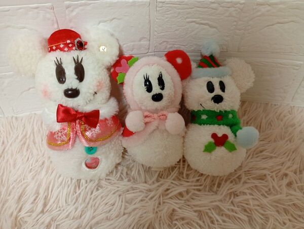 ミッキー雪だるま ミニーマウススノーマン スノースノーぬいぐるみ まとめ売り 3点セット