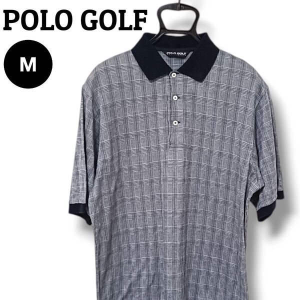 POLO GOLF ポロシャツ メンズ M グレー×ネイビー チェック柄 ゴルフウェア
