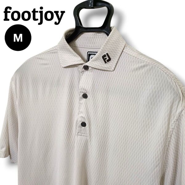 【渋めの色】FootJoyフットジョイ 半袖ポロシャツ オフホワイト 総柄ダイヤ M ゴルフ