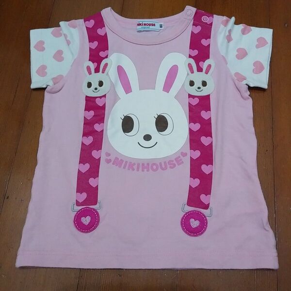 ミキハウス うさこ うさぎ サスペンダー風 騙し絵 だまし絵 半袖 Tシャツ 80cm