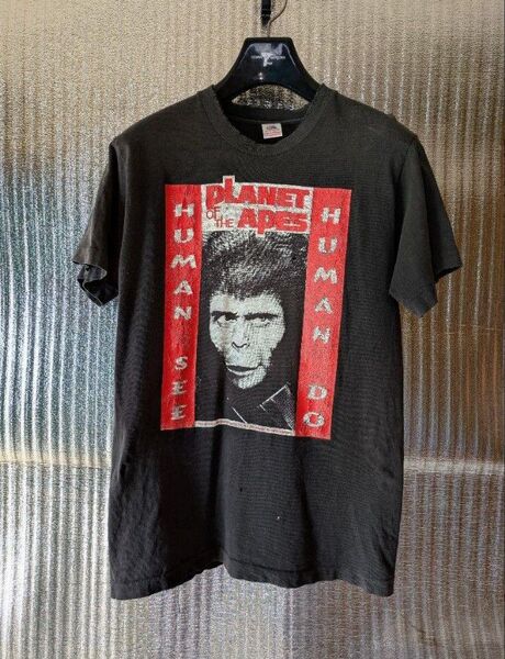 80s Planet of the Apes ヴィンテージ映画Tシャツ 古着 ブラック ダメージ品