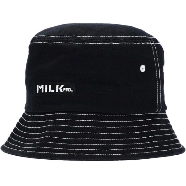 ミルクフェド MILKFED バケットハット日焼け対策 レジャー レディース 黒 ブラック キャンプ ステッチ 日除け