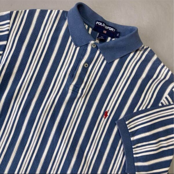 POLO SPORT RALPH LAUREN ポロスポーツ ラルフローレン ポロシャツ 半袖 ストライプ ブルー ホワイト XL