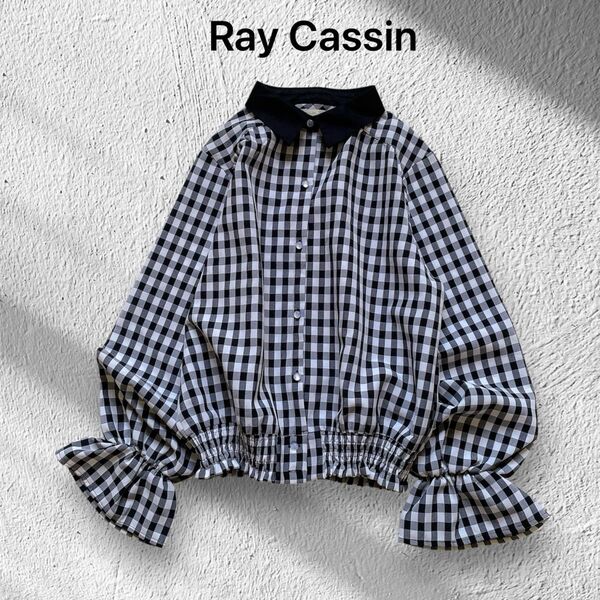 美品【レイカズン】ギンガムチェックショート丈ブラウス Fサイズ 長袖シャツ トップス