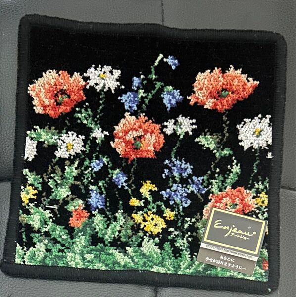 新品☆ Enjeau アーンジョー ハンカチ パープルブラック系 花柄 未使用 三越 ブランドハンカチ シュニール織
