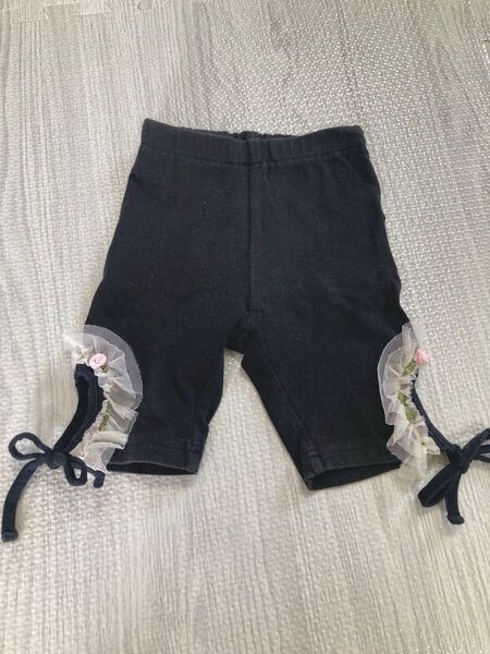 ベビー服 レギンス ズボン パンツ ボトムス 黒 90 女の子 レース 花 バラ ショート