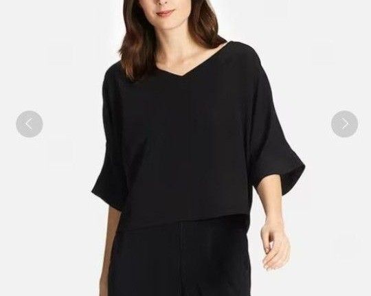 【新品タグ付】ユニクロ ドレープブラウス(7分袖)ブラック S UNIQLO