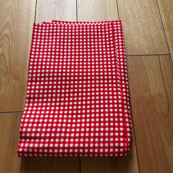 プリントカット生地 綿100% 新品 赤チェック柄 ハンドメイド 素材 生地 日本製