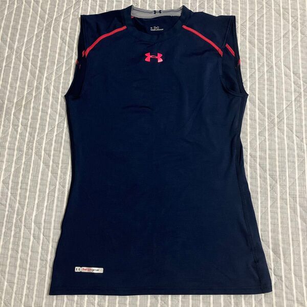 UNDER ARMOUR スリーブレスシャツ LG ヒートギア 紺色 ノースリーブ L コンプレッション インナー タンクトップ
