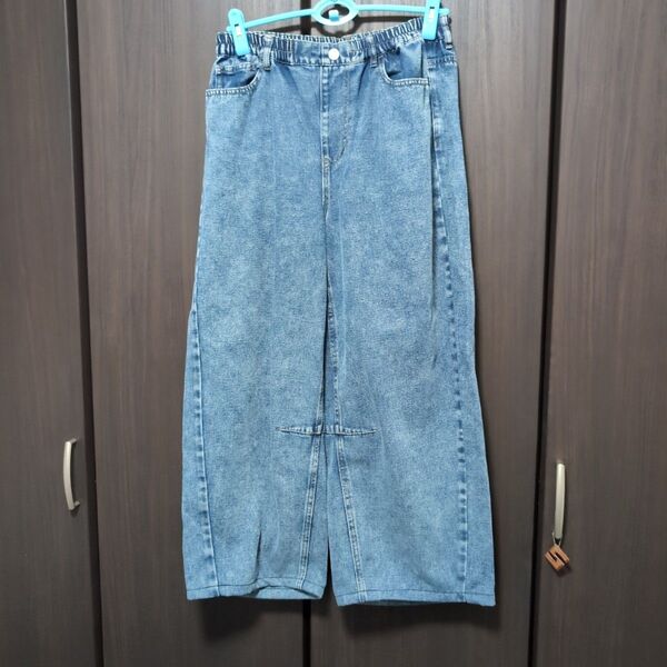デニム ワイドパンツ ブルー レディース