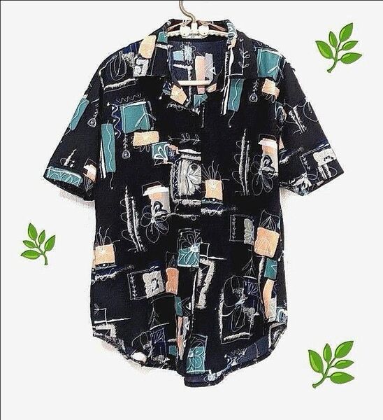 柄シャツ 開襟 半袖シャツ レトロ柄 ブラウス