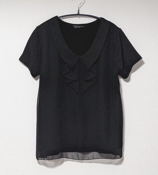 半袖カットソー シフォン きれいめトップス 黒 Mサイズ
