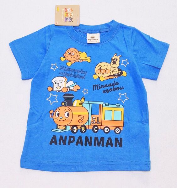 100cm 新品 アンパンマン 特価 SLマン柄半袖Tシャツ ブルー