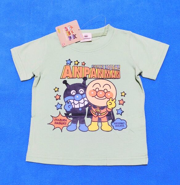 100cm 新品 アンパンマン アンパンばいきん柄半袖Tシャツ グリーン