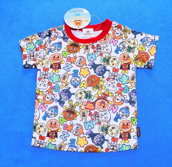 90cm 新品 アンパンマン 2024 吸水速乾総柄半袖Tシャツ レッド Tシャツ