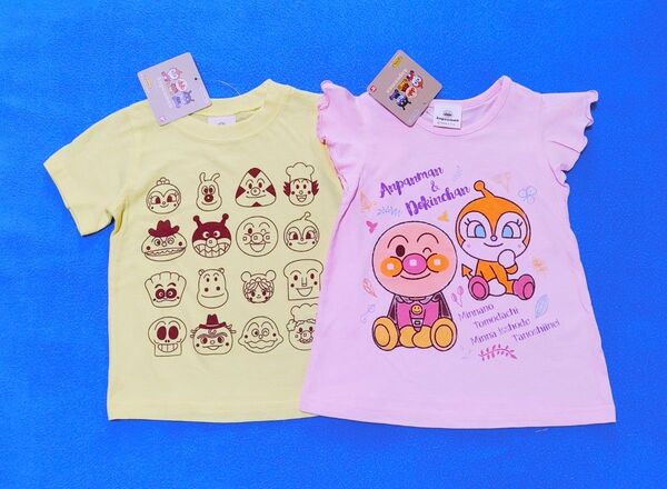 95cm 新品 アンパンマン 半袖Tシャツ2枚セット イエロー×ピーチピンク