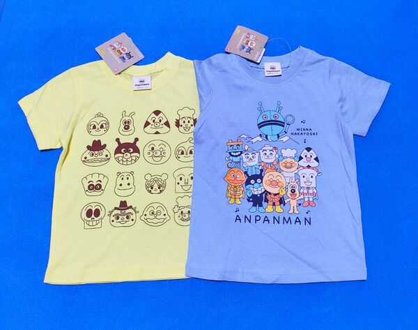 95cm 新品 アンパンマン 半袖Tシャツ2枚セット イエロー×ブルーグレー