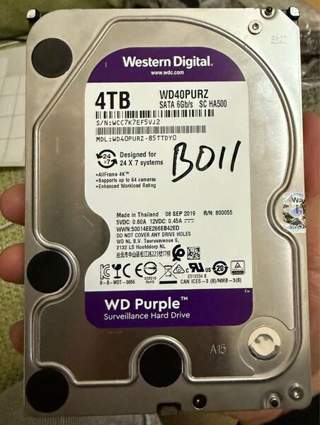 HDD WD Purple 4TB 3.5 Sata 起動回数:56 利用時間:44459 Bad sectors : 0