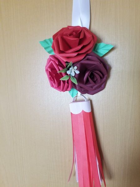 折り紙 薔薇の吹き流し 赤+黄色 5個セット