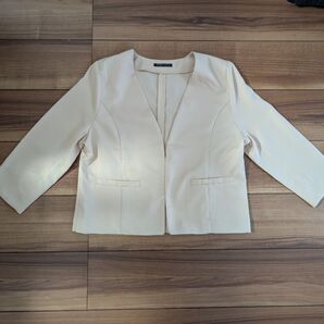 ノーカラージャケット オフィス フォーマル L ベージュ