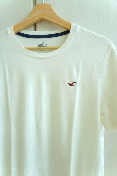 Hollister ホリスター Tシャツ 白 オフホワイト 無地 ワンポイント ロゴ シンプル えんじ色