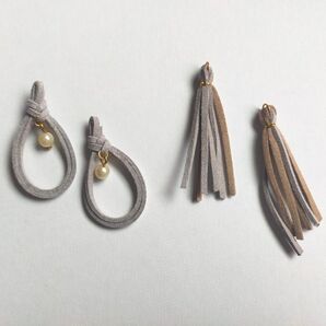 ハンドメイドイヤリング 2点セット みょうが結び タッセル 樹脂ノンホールピアス