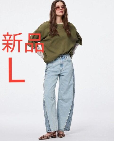 新品 GU ジーユー 2トーンバレルレッグジーンズ 丈標準 71.0~75.0cm レディース デニム ジーンズ Lサイズ ブルー
