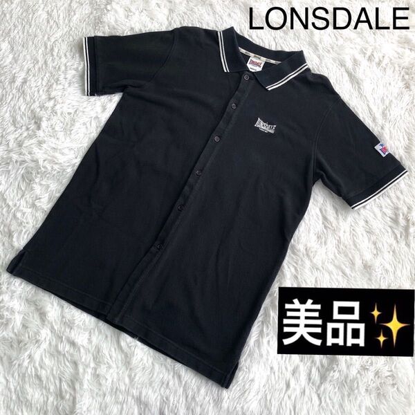 ポロシャツ メンズ 半袖 LONSDALE ロンズデール 前空き コットン 黒