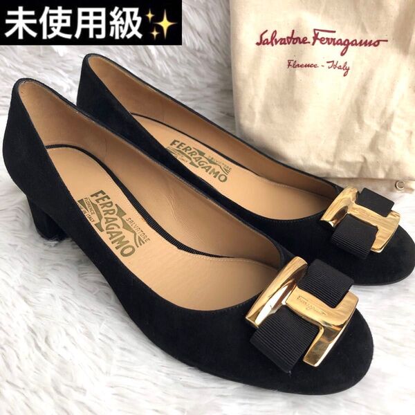 パンプス 黒 Salvatore Ferragamo ヴァラリボン スエード サルヴァトーレフェラガモ ブラック ビット