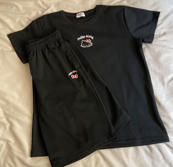 ハローキティ Tシャツ&ハーフパンツ上下セットアップ ブラック