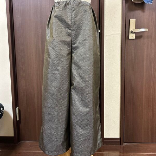 アンティーク大島紬リメイク ワイドパンツ ウエスト総ゴム 丈85 軽くて涼しい正絹 作ってから未使用